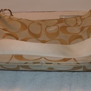 Beige and Cream Canvas and Leather Coach Handbag p